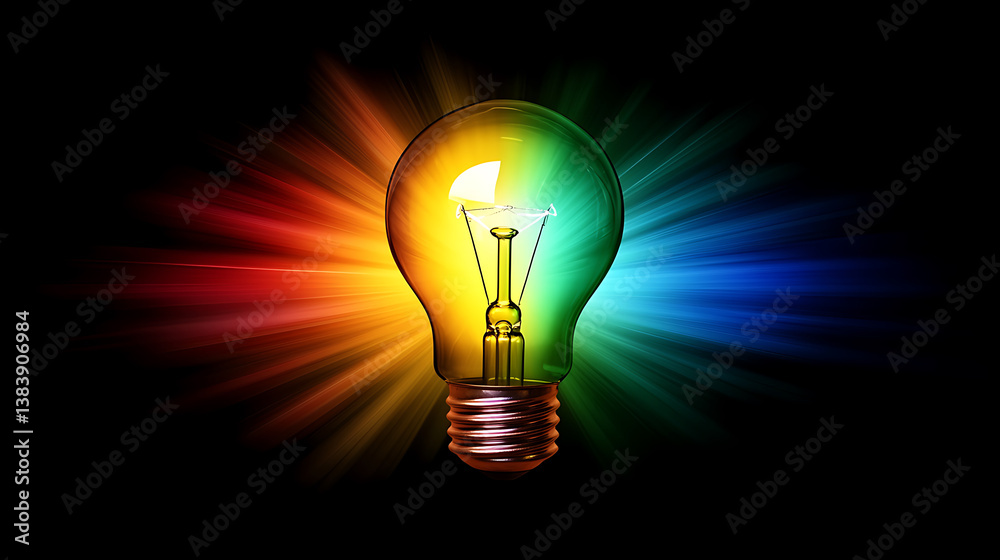 Poster Glowing light bulb on dark background with bokeh effect