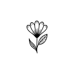 Simple Floral Line Art: Black Flower on White Background