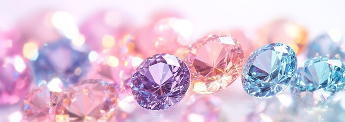 Sparkling multicolored diamonds with a soft, glowing background, perfect for jewelry, luxury, and glamorous design projects.