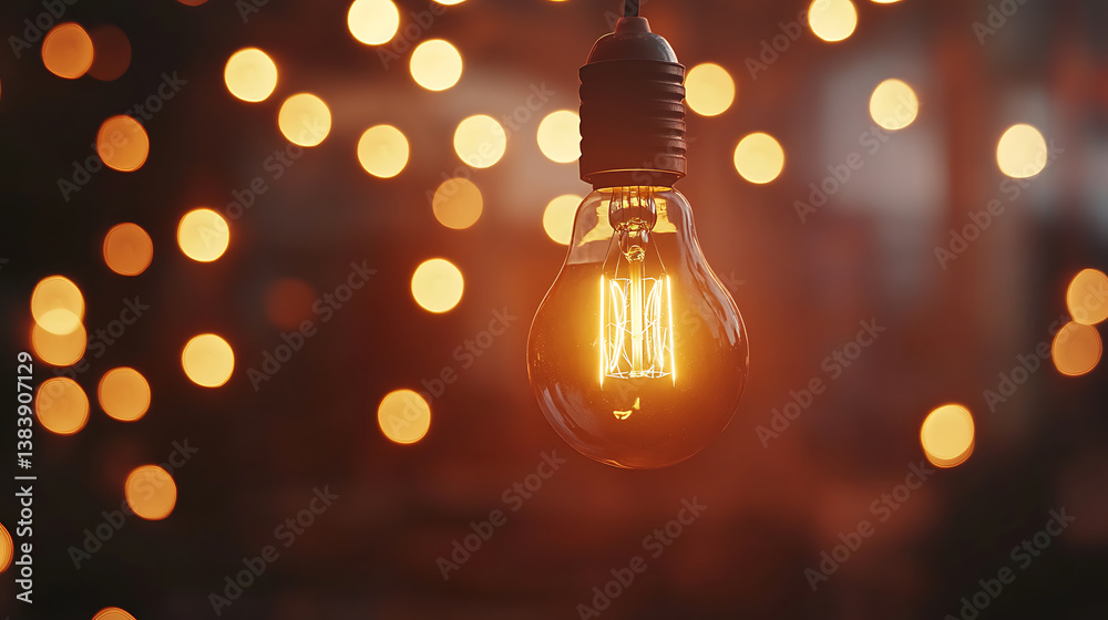 Aufkleber glowing light bulb on dark background with bokeh effect