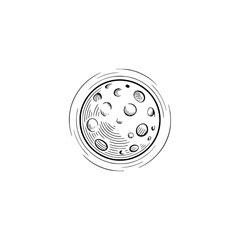 Lunar Sketch, Engraved Moon Icon on White Background