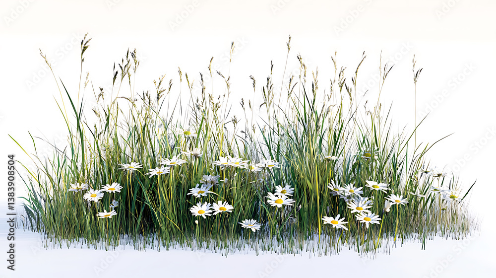 Poster Grass and daisies in spring isolated using clipping path and alpha channel