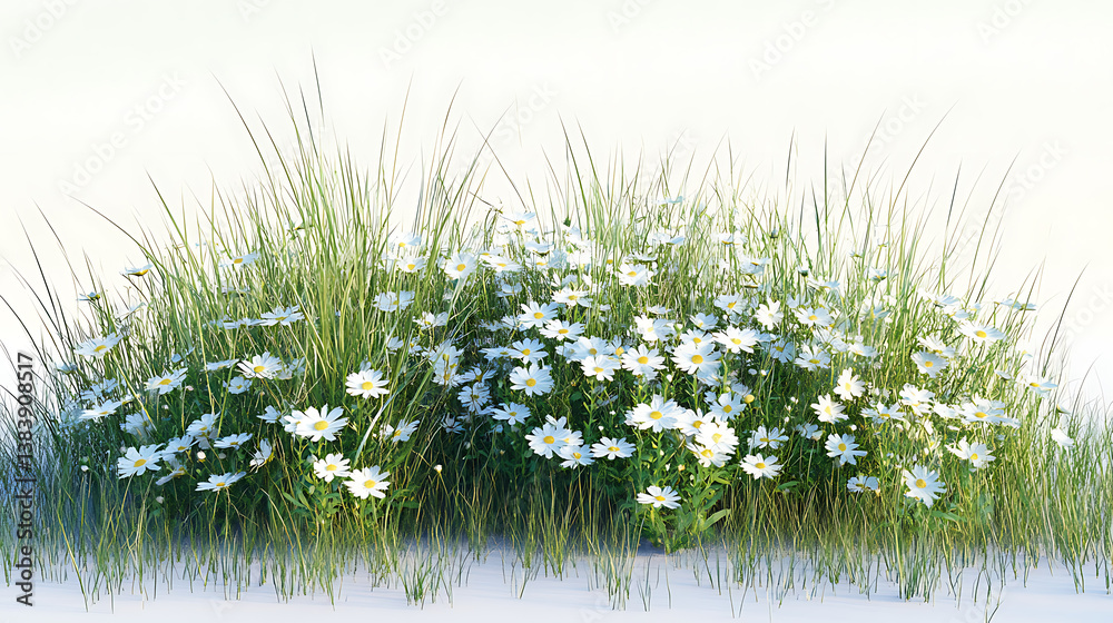 Poster Grass and daisies in spring isolated using clipping path and alpha channel