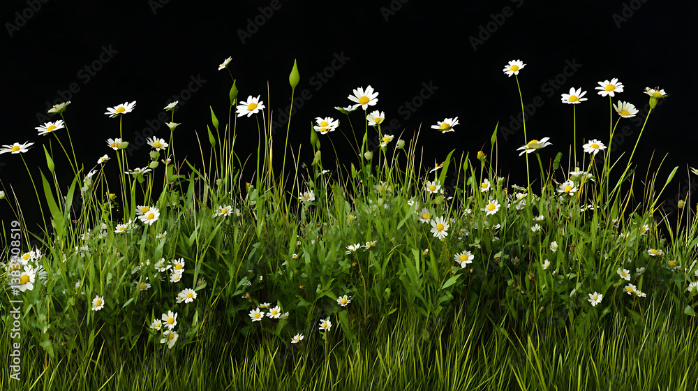 Poster Grass and daisies in spring isolated using clipping path and alpha channel
