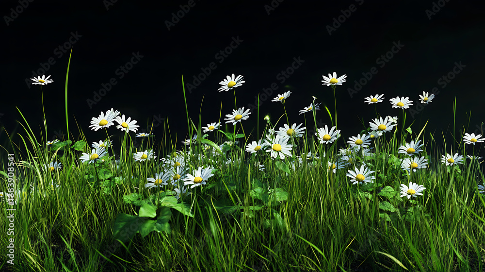 Poster Grass and daisies in spring isolated using clipping path and alpha channel