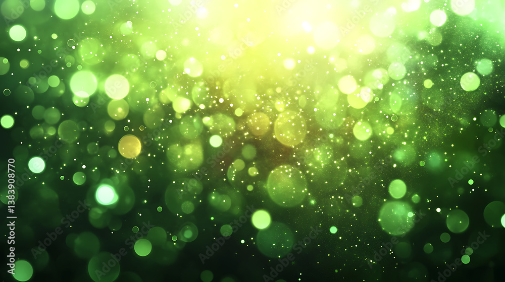 Poster Green digital abstract background with wave particles glow sparkles space