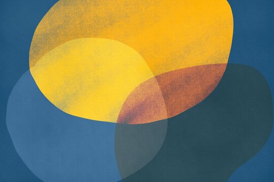 Abstract minimalist shapes with blue, yellow, and green tones