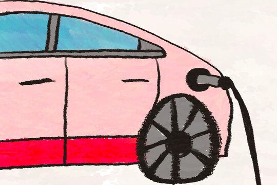 Hand drawn electric car charging illustration for eco themes