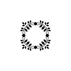 Elegant Black Floral Wreath on White Background