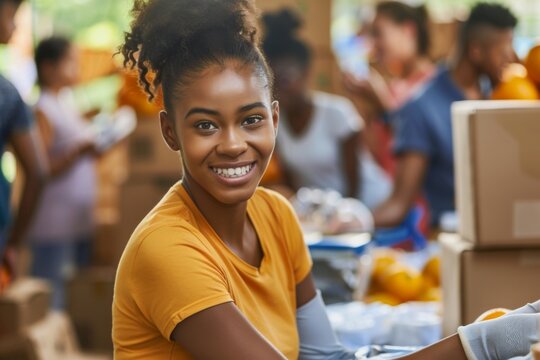 Young african american female volunteer at community center - Powered by Adobe
