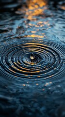 A single raindrop creating ripples in a vast ocean, symbolizing small actions causing big impacts, ultra-detailed realism, soft evening light