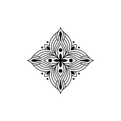 Elegant Black Floral Mandala on White Background