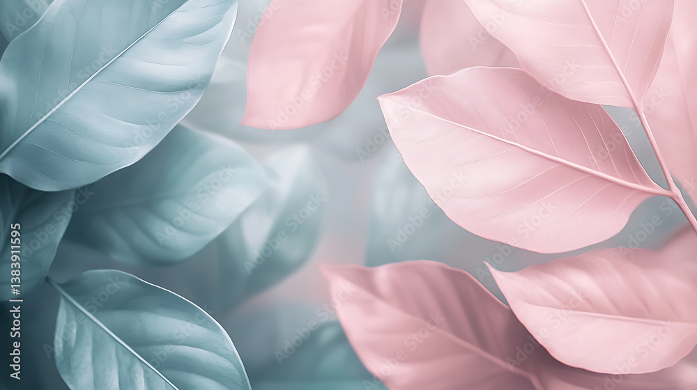 Poster leaves background in aesthetic minimalism style, soft pastel and neutral colors elements for social 