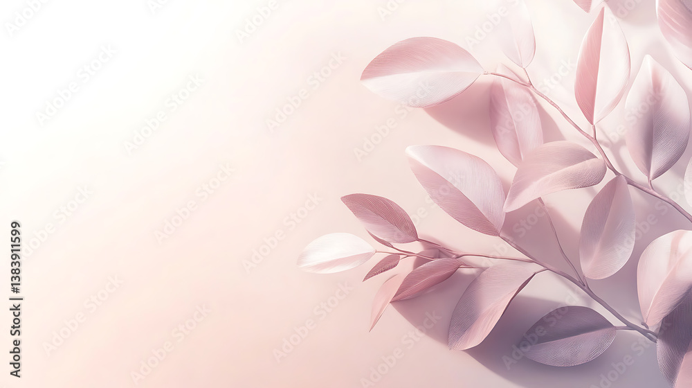 Poster leaves background in aesthetic minimalism style, soft pastel and neutral colors elements for social 