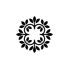 Minimalist Floral Ornament: Black Leaves on White Background