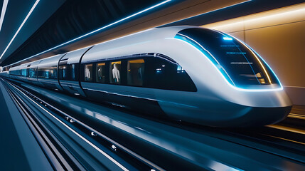 Fototapeta premium High speed train moving fast, smart technologies are the future, innovation concept