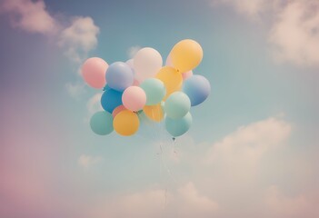 balloons colorful sky cluster pastel birthday peaceful balloon celebration fun summer white flocked event pink colourful helium floating blue serene high-coloured decoration light whimsical spring