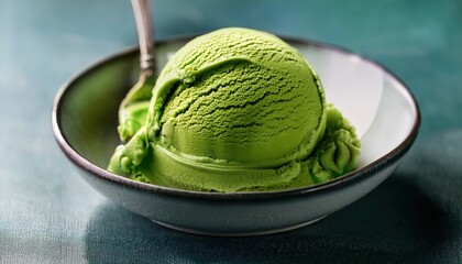 A vibrant scoop of green tea ice cream in a bowl, ideal for refreshing summer treats.