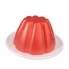 A bright red, gelatin dessert resting on a white plate, seemingly ready to be enjoyed.