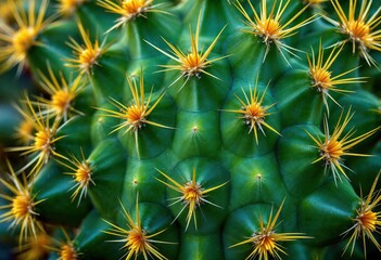Fototapeta premium Close-Up Spiky Cactus Texture Background in Vibrant Green