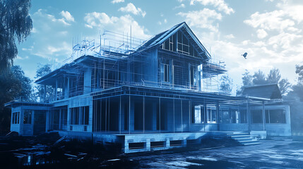 House under construction blueprint, illustration