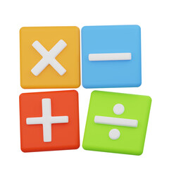 Fototapeta premium The image depicts colorful 3D blocks showcasing the symbols of basic mathematical operations.