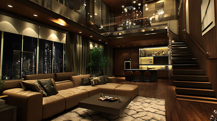 Loft interior design of modern living room, home