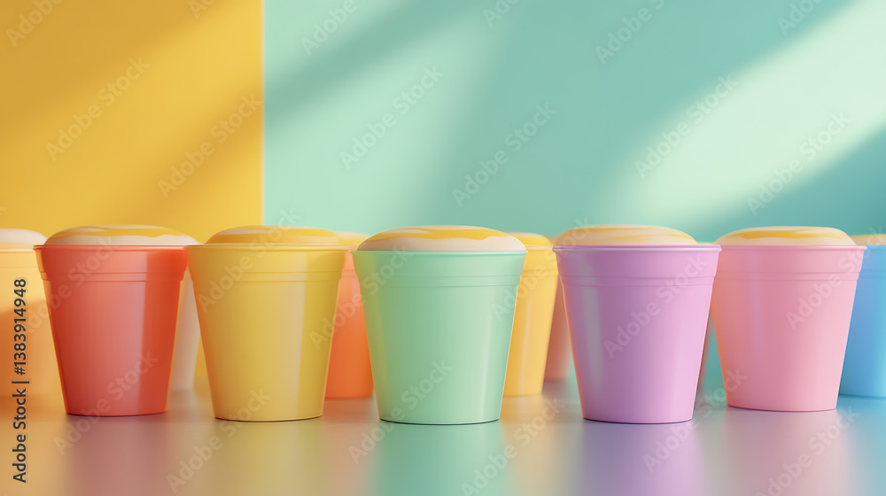 Aufkleber ice cream stands in various colored containers