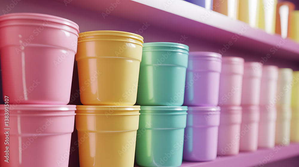 Poster ice cream stands in various colored containers