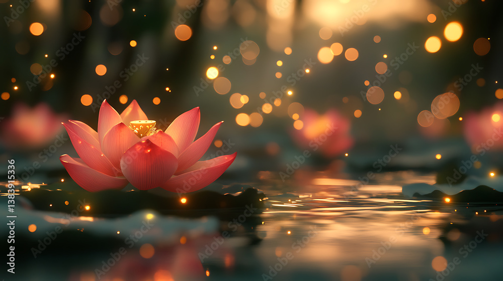 Poster lotus flowers with bokeh blur background