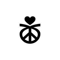 Love & Peace Symbol - Black Heart & Peace Sign Graphic on Beige