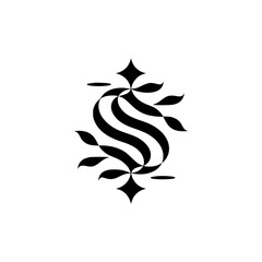 Abstract Black and White Floral Ornament Design, Minimalist Elegance