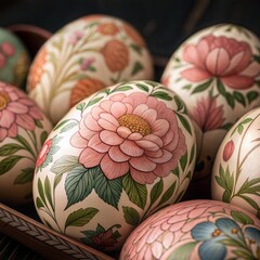 Traditional Easter Egg Art: Intricate Matryoshka Floral Designs on a Dark Background