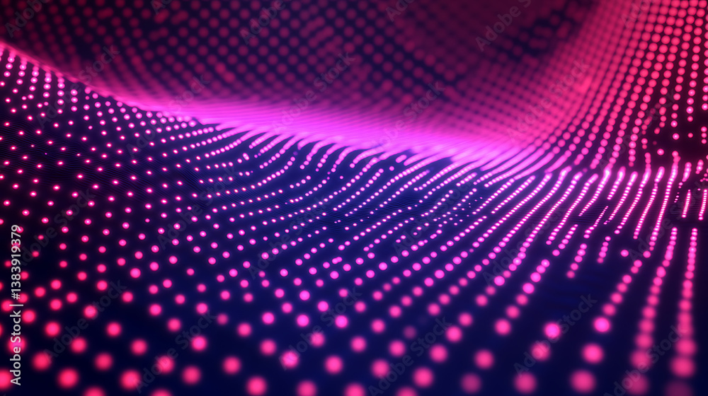Poster Matrix of glowing dots and lines, futuristic technology concept, digital grid, abstract background with matrix of digital data