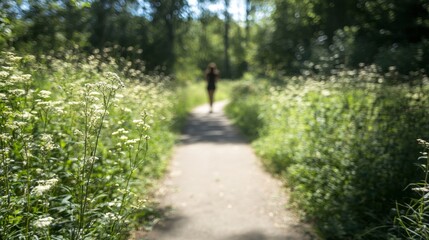 Fototapeta premium Someone participated in a calm and meditative walk through nature, enveloped by soft bokeh, and the religious practices of Christianity, bokeh