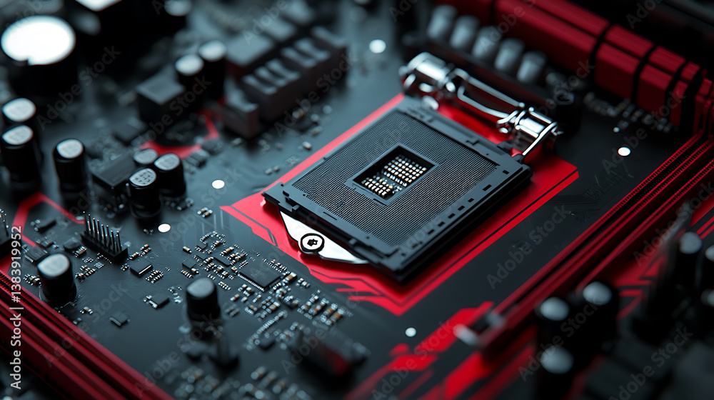 Poster Microprocessor and cpu technology background, main microchip on the motherboard