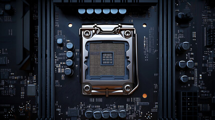 Fototapeta premium Microprocessor and cpu technology background, main microchip on the motherboard
