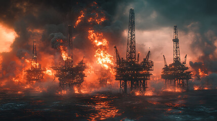 Obraz premium International war on oil prices worldwide, pump rig, pumpjack, oil and gas production, crude oil, global crisis, drilling derricks, fossil fuels, gasoline concept