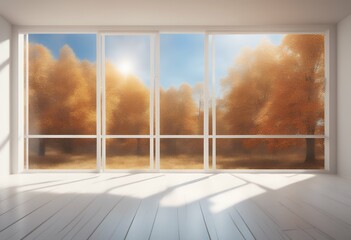 sunny illustration room window autumn white 3d empty landscape green apartment house background frame elegant abstract household light three-dimensional design comfort home hotel cosy architecture