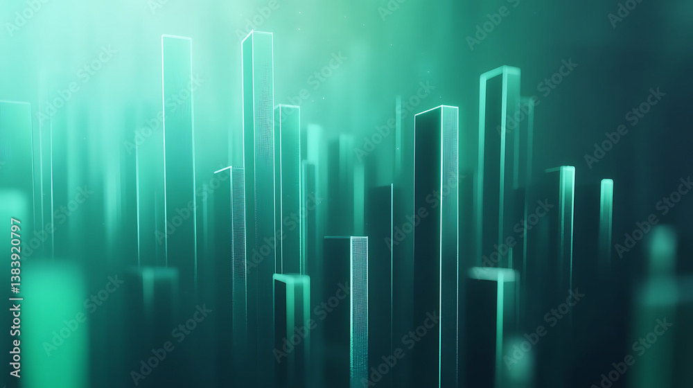 Poster minimal bar chart of stock market, soft green gradient background