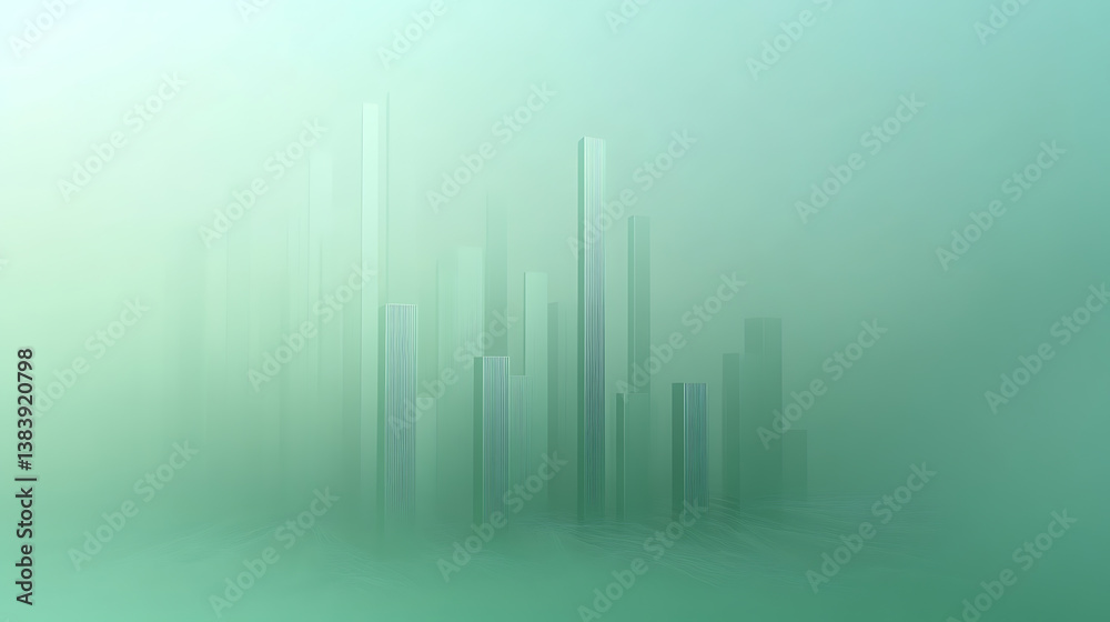 Poster minimal bar chart of stock market, soft green gradient background