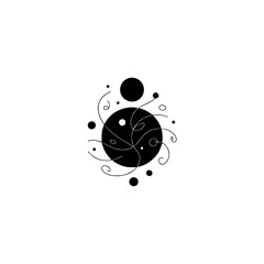 Abstract Black Circle Composition with Swirls and Dots on Cream Background