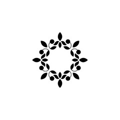 Minimalist Floral Mandala Design Element, Black on White Background