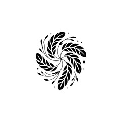 Fototapeta premium Minimalist Leaf Swirl Logo Design, Black & White Floral Motif, Vector Illustration
