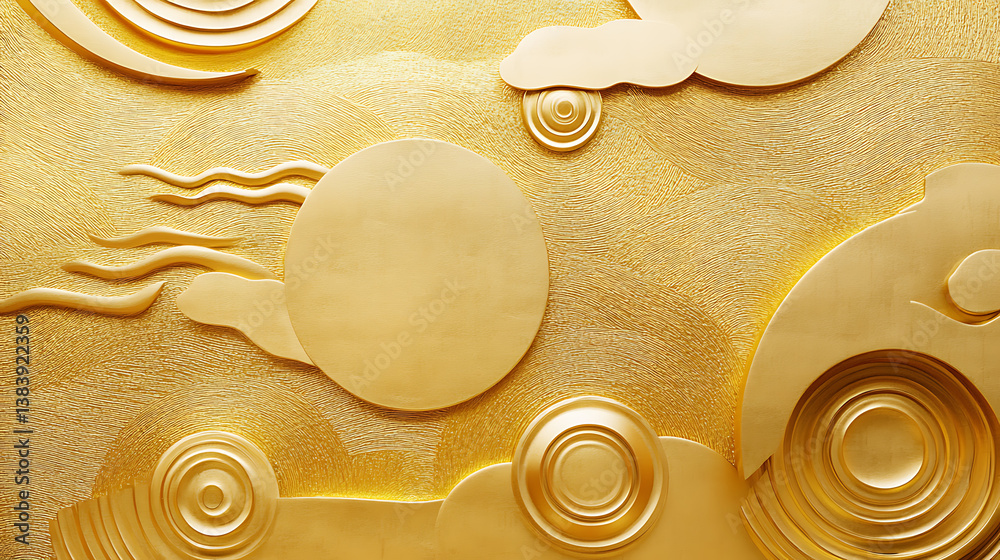Poster japanese background with gold texture in circle shape 3d illustration