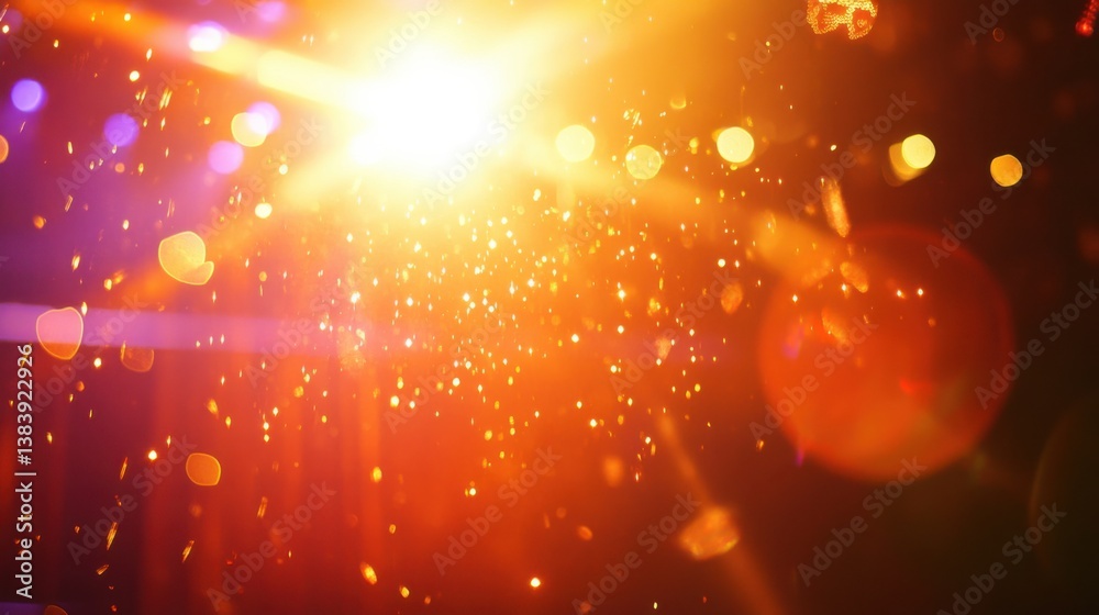 Wall mural vibrant light burst with bokeh effect and colorful glow particles
