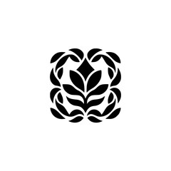 Elegant Black Floral Logo Icon on White Background, Minimalist Design