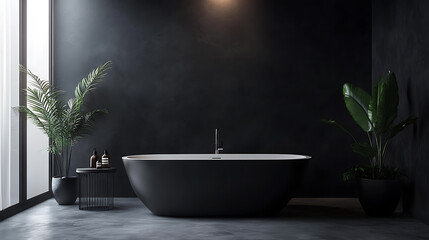 Modern bathroom with trendy interior in dark colors