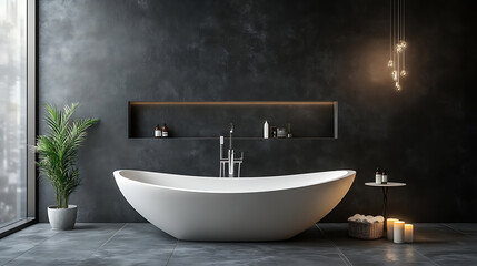 Modern bathroom with trendy interior in dark colors