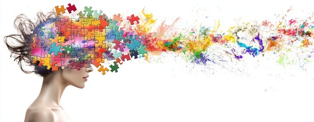 The concept of attention deficit hyperactivity disorder, or ADHD, relates to mental health and is often symbolized by a child's head composed of colorful jigsaw or puzzle pieces